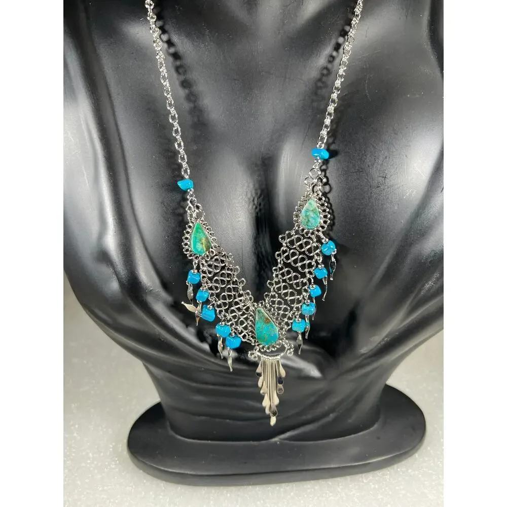 Vintage Natural Stone Hand Crafted Wire Wrap Necklace 80s 90s Southwestern Look - Picture 4 of 16